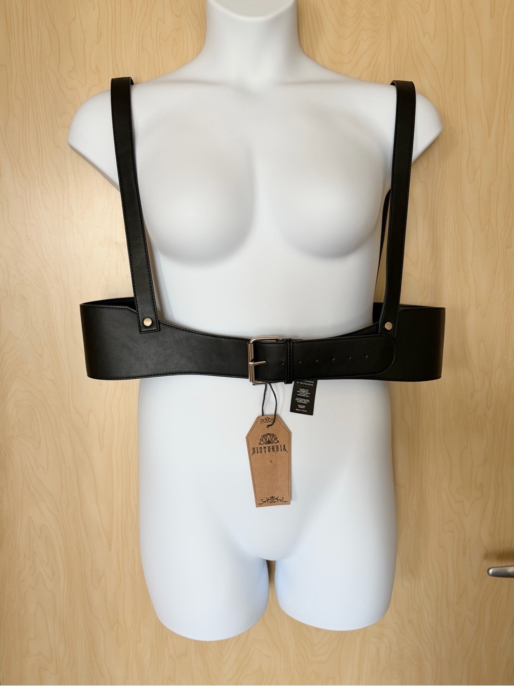 Disturbia Chasm Oval Detail Harness Belt Faux Leather Gothic Black Size XL NWT